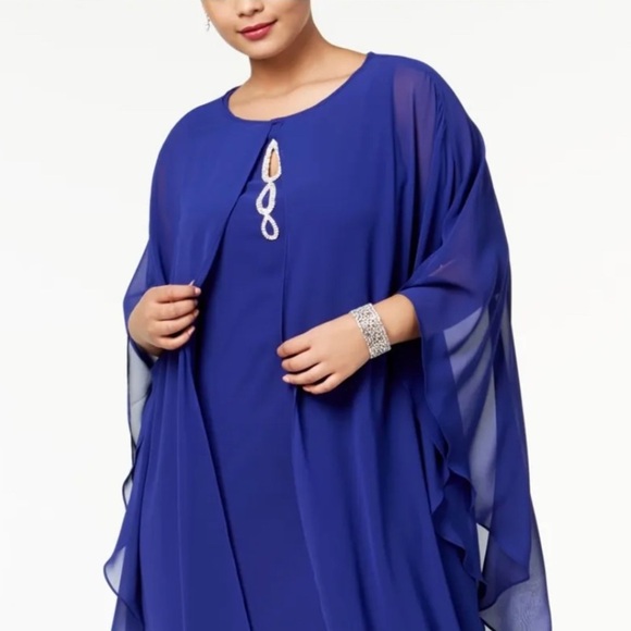SLNY Women’s Formal Dress Plus Size 14W Blue Cape 2pc Shift Evening Gown NEW - Picture 3 of 5